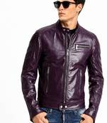 Men's biker leather jacket premium lambskin stand collar purple jacket