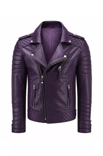 Men's purple leather biker jacket everyday party wear quilted jacket