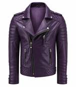 Men's purple leather biker jacket everyday party wear quilted jacket
