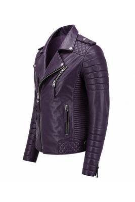 Men's purple leather biker jacket everyday party wear quilted jacket 2