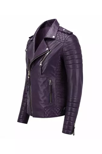 Men's purple leather biker jacket everyday party wear quilted jacket