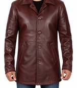 Men's burgundy leather coat real fashion outerwear buttoned coat