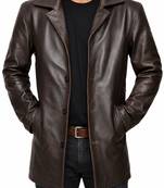 Men's brown leather coat casual style lambskin buttoned coat