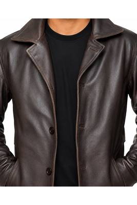 Men's brown leather coat casual style lambskin buttoned coat 2