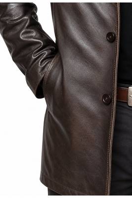 Men's brown leather coat casual style lambskin buttoned coat 3