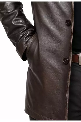 Men's brown leather coat casual style lambskin buttoned coat