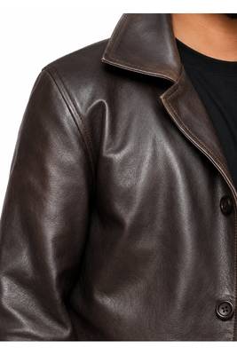 Men's brown leather coat casual style lambskin buttoned coat 4