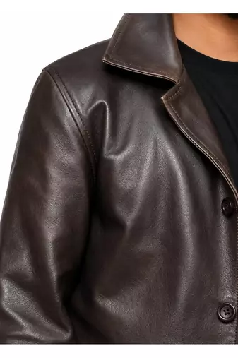 Men's brown leather coat casual style lambskin buttoned coat