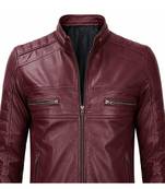 Men's burgundy leather biker jacket vintage style real lambskin jacket