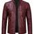 Men's burgundy leather biker jacket vintage style real lambskin jacket