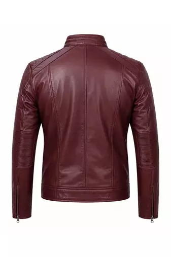 Men's burgundy leather biker jacket vintage style real lambskin jacket