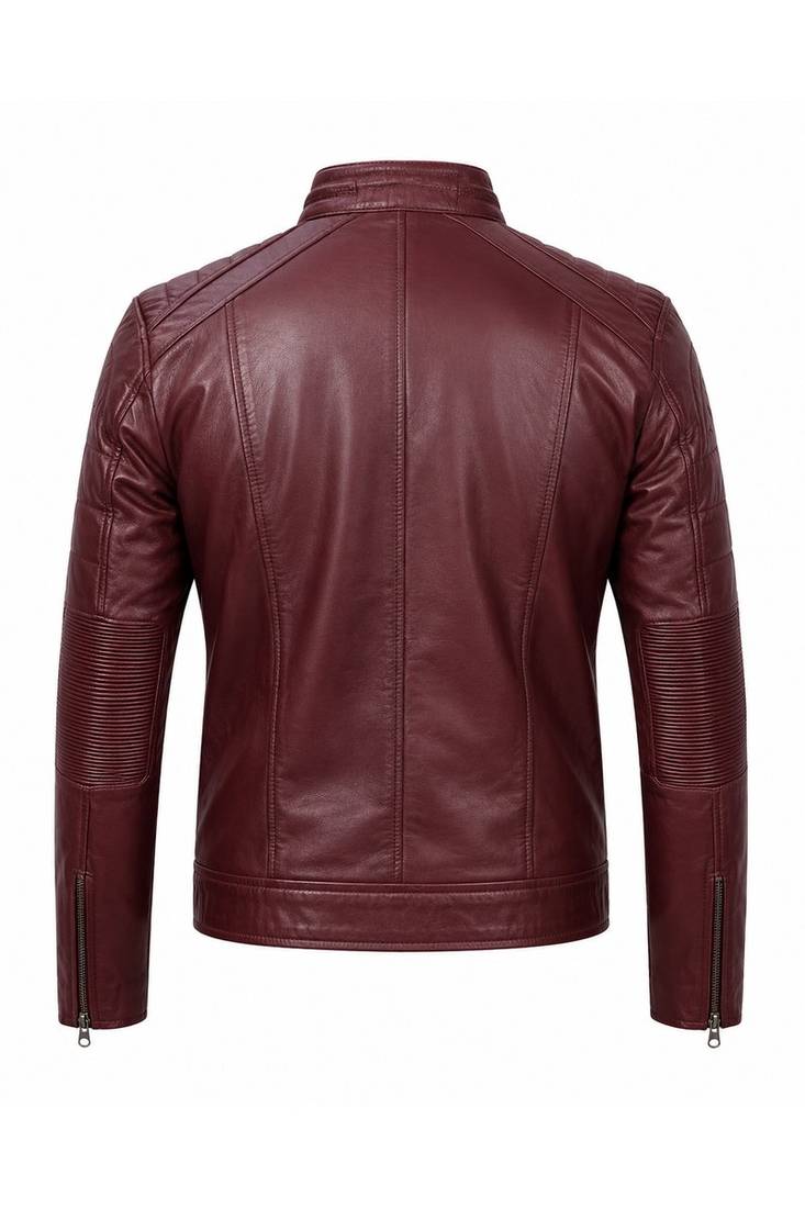 Men's burgundy leather biker jacket vintage style real lambskin jacket