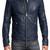 Men's biker leather jacket modern fit navy blue stand collar jacket