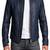 Men's biker leather jacket modern fit navy blue stand collar jacket