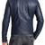 Men's biker leather jacket modern fit navy blue stand collar jacket