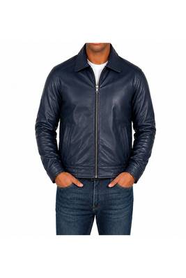 Men's navy blue leather jacket real lambskin handcrafted biker jacket 1