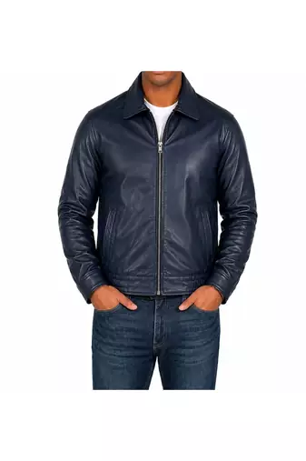 Men's navy blue leather jacket real lambskin handcrafted biker jacket
