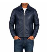 Men's navy blue leather jacket real lambskin handcrafted biker jacket