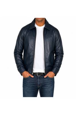Men's navy blue leather jacket real lambskin handcrafted biker jacket 2