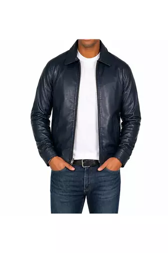 Men's navy blue leather jacket real lambskin handcrafted biker jacket