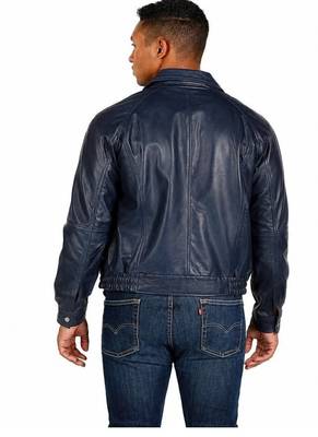 Men's navy blue leather jacket real lambskin handcrafted biker jacket 3