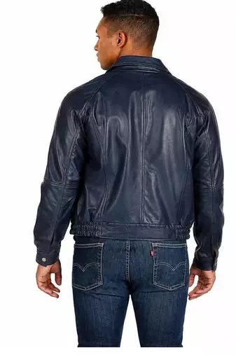 Men's navy blue leather jacket real lambskin handcrafted biker jacket