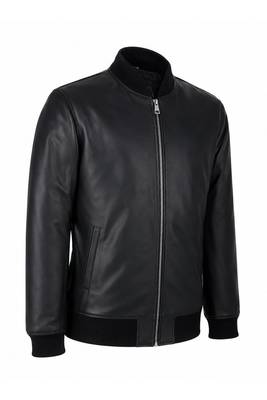 Men's black biker leather jacket real lambskin tailored bomber jacket 1
