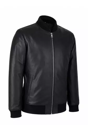 Men's black biker leather jacket real lambskin tailored bomber jacket