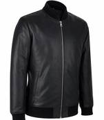 Men's black biker leather jacket real lambskin tailored bomber jacket