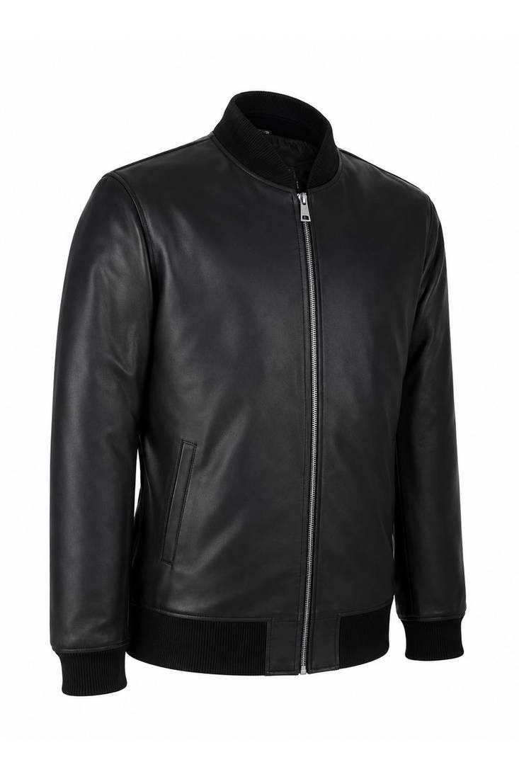 Men's black biker leather jacket real lambskin tailored bomber jacket