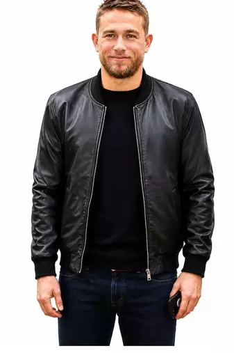 Men's black biker leather jacket real lambskin tailored bomber jacket
