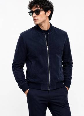 Men's navy suede leather jacket real lambskin street style biker jacket 1