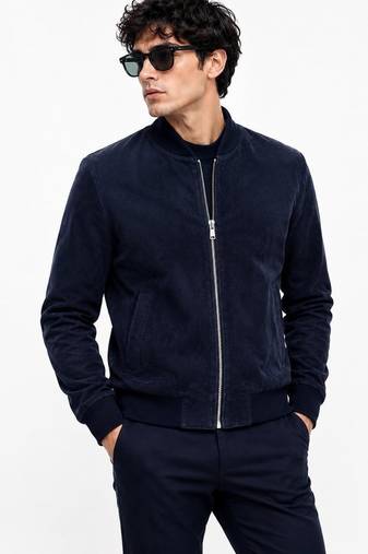 Men's navy suede leather jacket real lambskin street style biker jacket