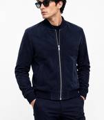 Men's navy suede leather jacket real lambskin street style biker jacket