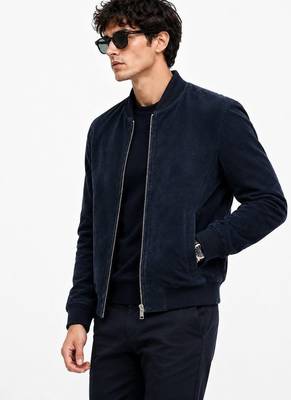 Men's navy suede leather jacket real lambskin street style biker jacket 3
