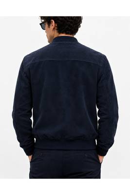 Men's navy suede leather jacket real lambskin street style biker jacket 4