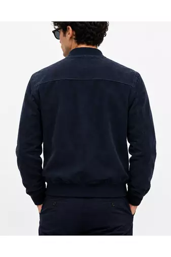 Men's navy suede leather jacket real lambskin street style biker jacket