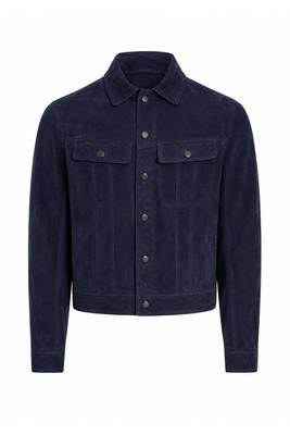Men biker leather jacket timeless style navy blue suede buttoned coat 1