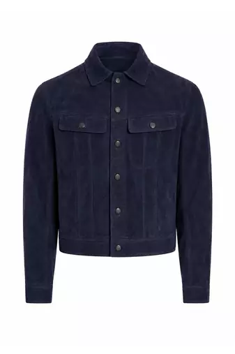 Men biker leather jacket timeless style navy blue suede buttoned coat