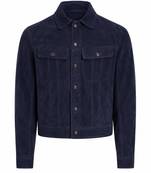 Men biker leather jacket timeless style navy blue suede buttoned coat