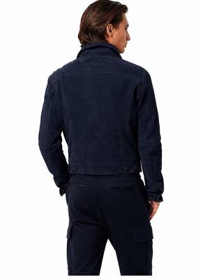 Men biker leather jacket timeless style navy blue suede buttoned coat 3