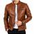 Men's brown leather biker jacket motorcycle style real lambskin jacket