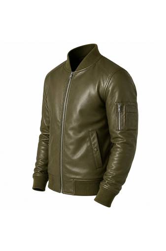 Men's olive green leather jacket real lambskin bomber biker jackets