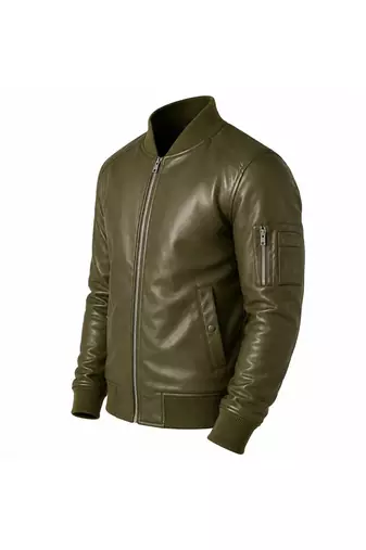 Men's olive green leather jacket real lambskin bomber biker jackets