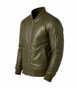 Men's olive green leather jacket real lambskin bomber biker jackets