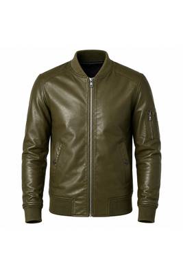 Men's olive green leather jacket real lambskin bomber biker jackets 2