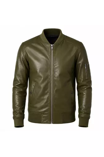 Men's olive green leather jacket real lambskin bomber biker jackets