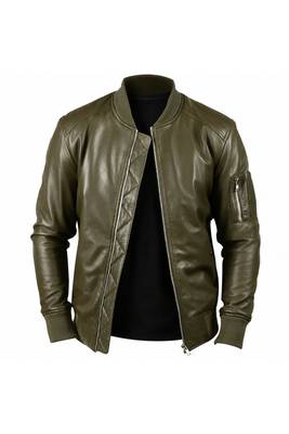 Men's olive green leather jacket real lambskin bomber biker jackets 3