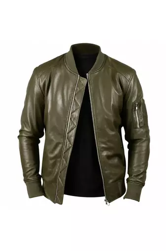 Men's olive green leather jacket real lambskin bomber biker jackets