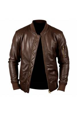 Men's brown leather biker jacket real lambskin bomber ribbed jacket 2
